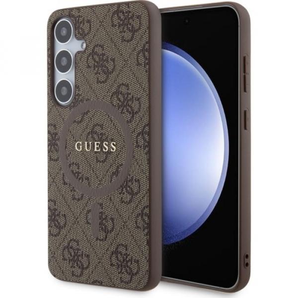 Etui Guess Hardcase 4G Leather Metal Logo MagSafe do Galaxy S24 Plus, brązowe