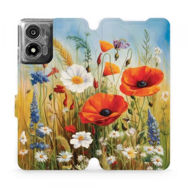 Etui z klapką do Motorola Moto E14, Mobiwear Book, łąkowe kwiaty