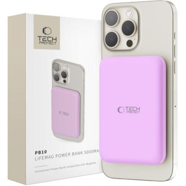 Powerbank z ładowaniem indukcyjnym 5000 mAh 15W, Tech-Protect PB10 Lifemag do MagSafe, fioletowy