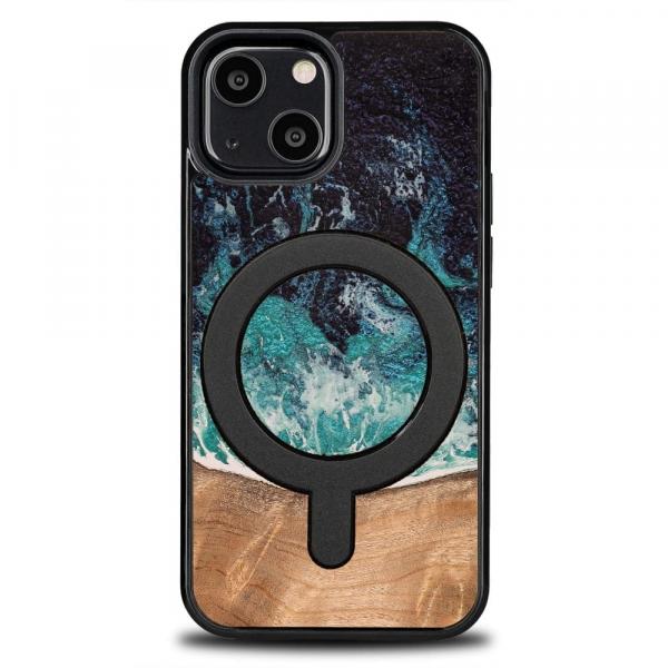 Drewniane etui do iPhone 13 Mini, Bewood Unique Dream Island do MagSafe, niebiesko-brązowe