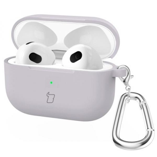 Silikonowe etui z karabińczykiem Bizon Case Headphone Silicone do Airpods 4, jasnofioletowe