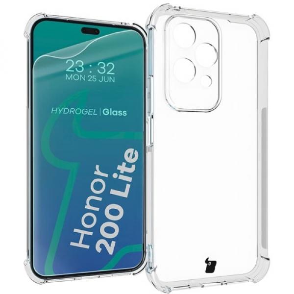 Elastyczne etui + 2x folia na ekran Bizon Case Clear Pack do Honor 200 Lite, przezroczyste