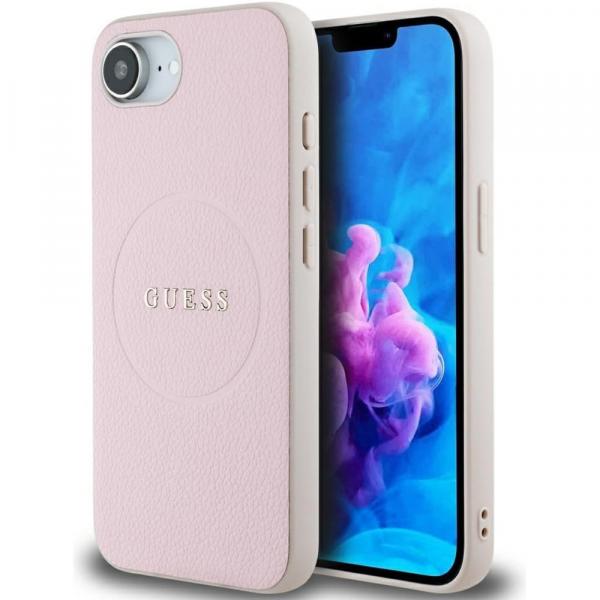 Etui Guess Hardcase Grained Ring do MagSafe do iPhone 16e, różowe
