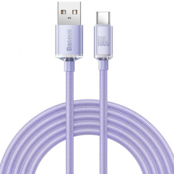 OUTLET: Kabel Baseus Crystal Shine 100W 5A USB-A do USB-C 2m, fioletowy