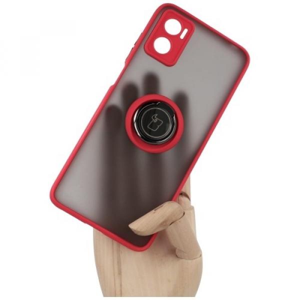 Etui z uchwytem na palec Bizon Case Hybrid Ring do Motorola Moto E22 / E22i, przydymione z czerwoną ramką