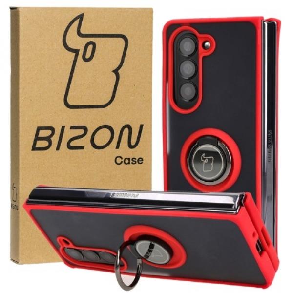 Etui z uchwytem na palec Bizon Case Hybrid Ring do Galaxy Z Fold5, przydymione z czerwoną ramką