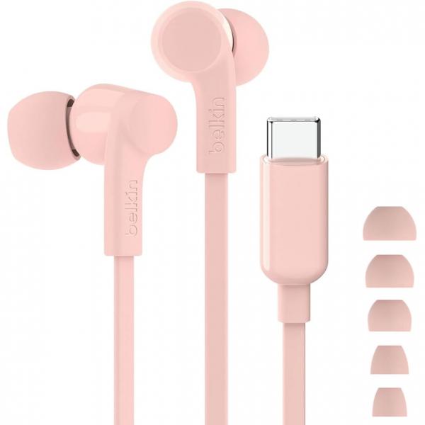 Słuchawki douszne przewodowe z mikrofonem Belkin SoundForm USB-C Wired AVL, różowe
