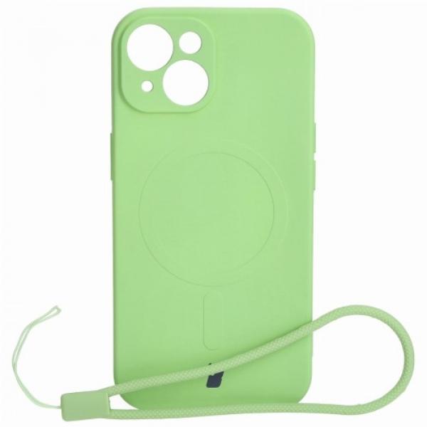 Etui silikonowe z pierścieniem magnetycznym Bizon Case Silicone Magnetic do iPhone 15, jasnozielone