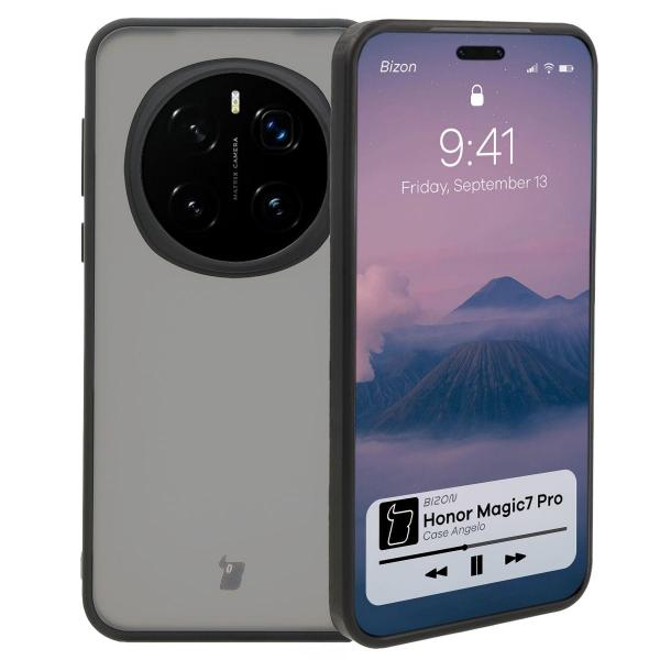Etui Bizon Case Angelo do Honor Magic7 Pro, półprzezroczyste z czarną ramką