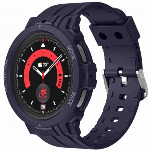 Etui z paskiem Bizon Strap + Case Watch Action Pro do Galaxy Watch 5 Pro 45 mm, granatowe