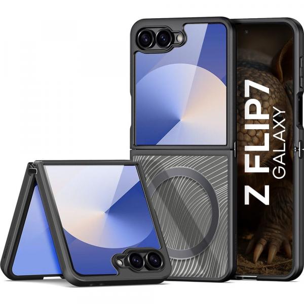 Etui Dux Ducis Aimo Mag do MagSafe do Galaxy Z Flip7, przezroczyste z czarną ramką