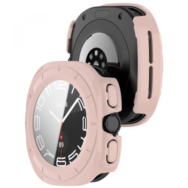 Etui ze szkłem do zegarka Bizon Case+Glass Watch do Galaxy Watch Ultra 47 mm, różowe