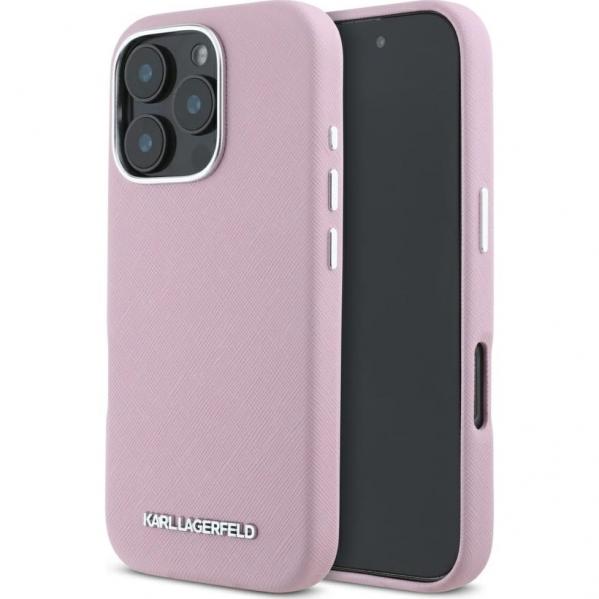 Etui Karl Lagerfeld Saffiano Full Wrapped MagSafe do iPhone 16 Pro, różowe