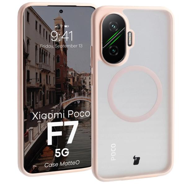 Etui z pierścieniem magnetycznym Bizon Case MatteO do Xiaomi POCO F7, przydymione-różowe