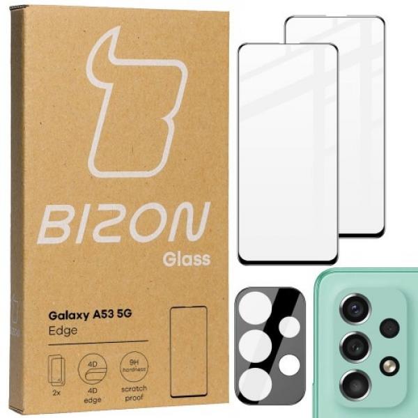 Szkło hartowane Bizon Glass Edge - 2 sztuki + ochrona na obiektyw, Galaxy A53, czarne