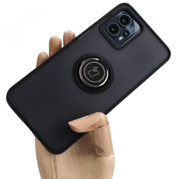 Etui z uchwytem na palec Bizon Case Hybrid Ring do Motorola Moto G13 / G23 / G53 5G, przydymione z czarną ramką