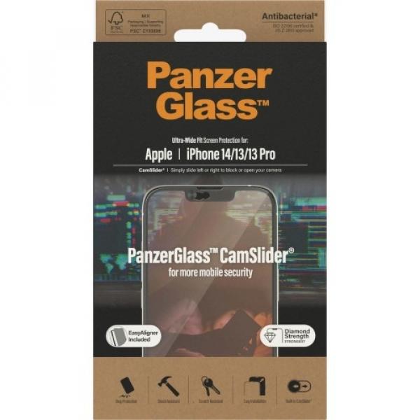 Szkło hartowane na cały ekran PanzerGlass Ultra-Wide Fit CamSlider AB do iPhone 14 / 13 / 13 Pro, czarna ramka