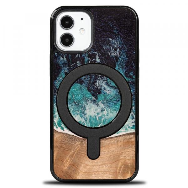 Drewniane etui do iPhone 12 Mini, Bewood Unique Dream Island do MagSafe, niebiesko-brązowe