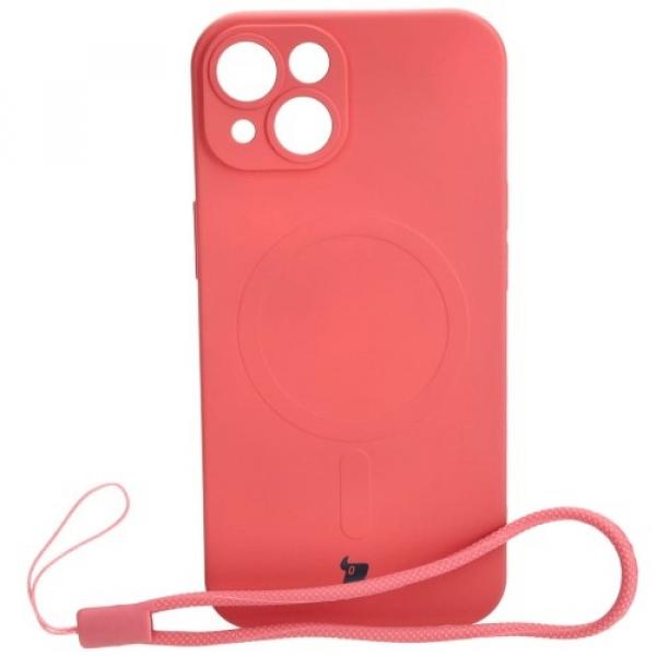 Etui silikonowe z pierścieniem magnetycznym Bizon Case Silicone Magnetic do iPhone 14, brudnoróżowe