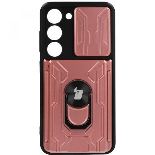 Etui Bizon Case Camshield Card Slot Ring do Galaxy S23, jasnoróżowe