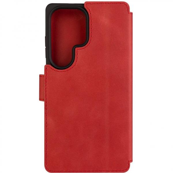 Etui zamykane z naturalnej skóry Fixed ProFit do Galaxy S25 Ultra, czerwone