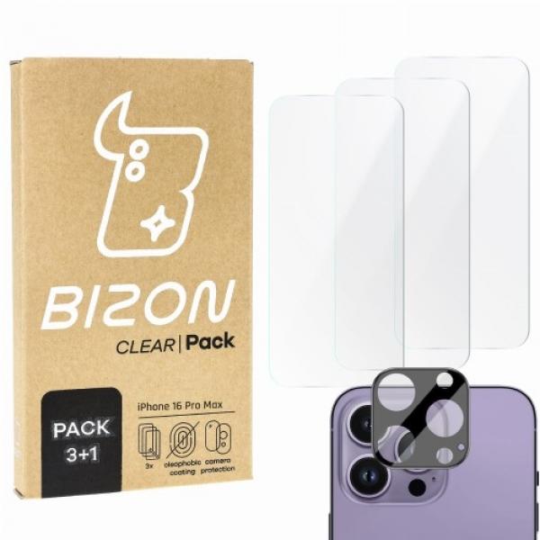 3x Szkło hartowane + szybka na aparat Bizon Clear 2 Pack do iPhone 16 Pro Max