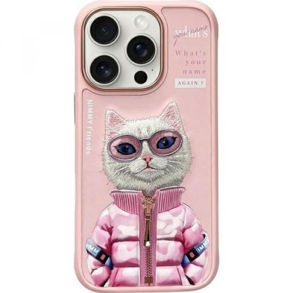 Etui Nimmy Cool&Cute 2.0 Cat do iPhone 16 Pro, różowe z kotkiem