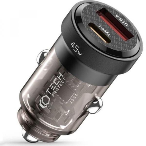 Ładowarka samochodowa Tech-Protect CC45W USB-C, USB-A, PD, QC3.0, czarna