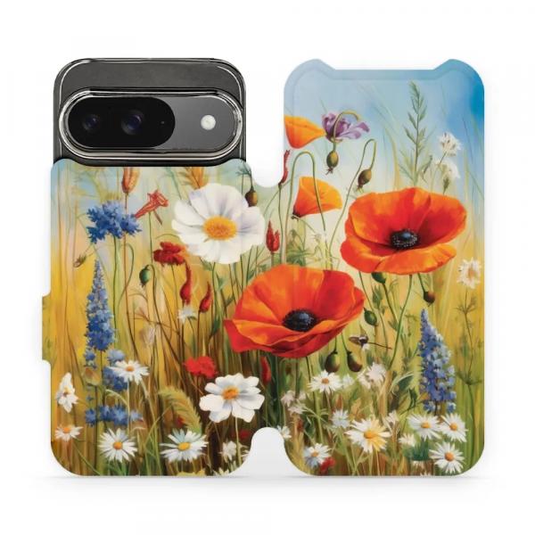 Etui z klapką do Google Pixel 9, Mobiwear Book, łąkowe kwiaty