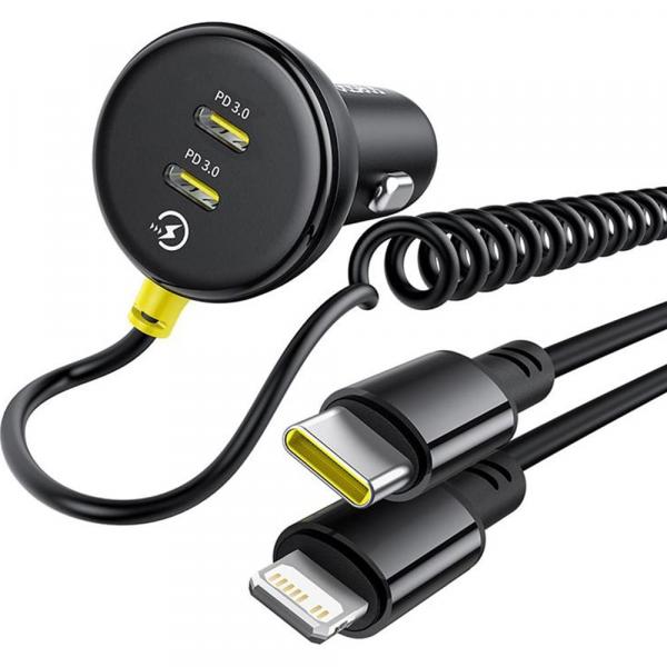 Ładowarka samochodowa Baseus Circular 2x USB-C PD 3.0, 60W + kabel Lightning, USB-C, czarna
