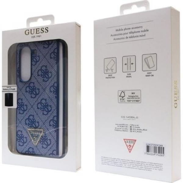 Etui Guess HardCase Leather 4G Triangle Strass do Galaxy Z Fold5, niebieskie