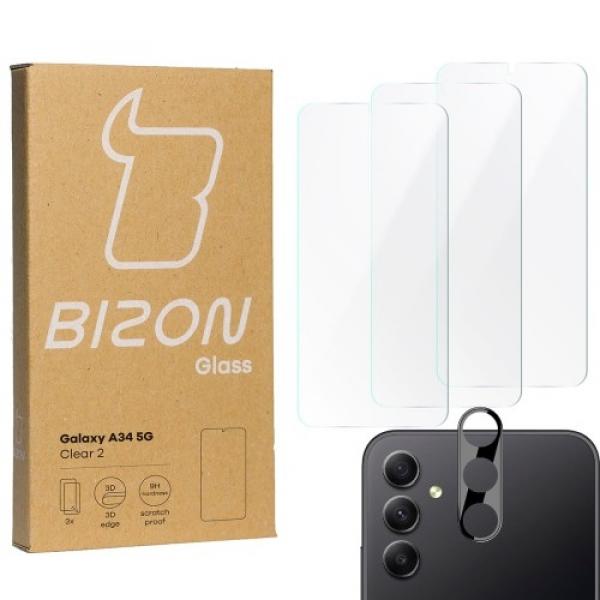 3x Szkło + szybka na aparat BIZON Clear 2 do Galaxy A34 5G