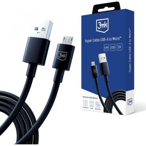 Kabel 3mk Hyper Cable USB-A do MicroUSB, 5V, 2,4A, 1.2m, czarny