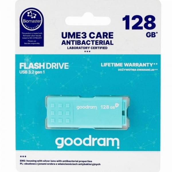 Pendrive USB-A 3.2 Gen 1, Goodram UME3 Care 128GB, 60MB/s, turkusowy