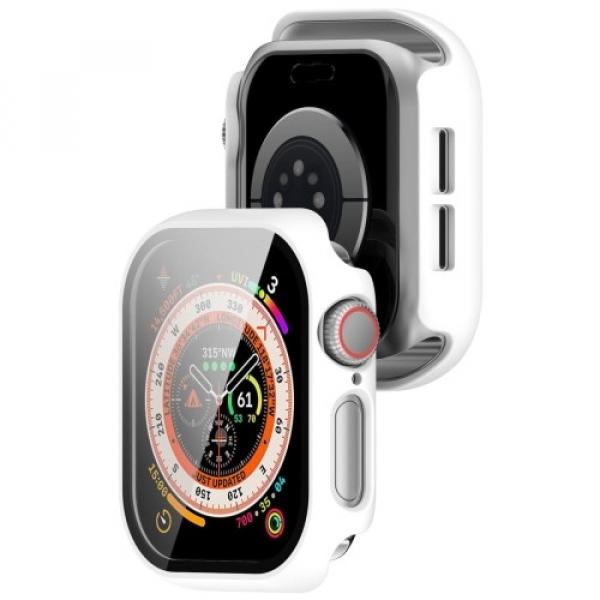 Etui ze szkłem do zegarka Bizon Case+Glass Watch do Apple Watch 10 42mm, białe