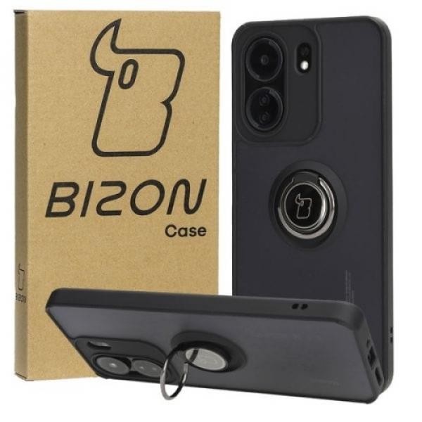 Etui z uchwytem na palec Bizon Case Hybrid Ring do Xiaomi Redmi 13C / Xiaomi Pocophone C65, przydymione z czarną ramką