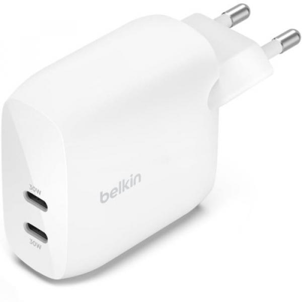 Ładowarka sieciowa Belkin Boost Pro Wall Dual 2x 30W USB-C PD 3.1 PPS 60W, biała