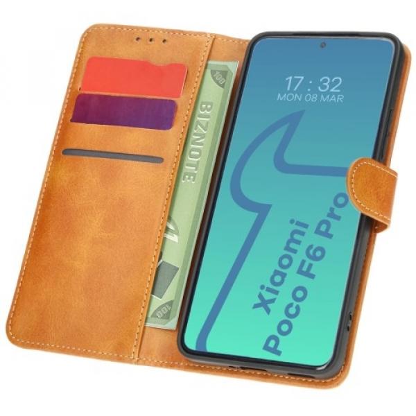 Etui z klapką Bizon Case Pocket do Xiaomi Poco F6 Pro, brązowe