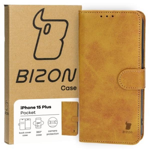 Etui z klapką Bizon Case Pocket do iPhone 15 Plus, brązowe