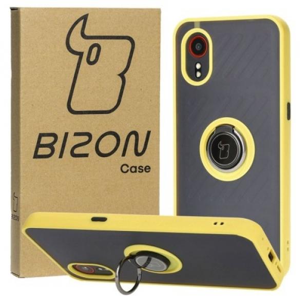 Etui z uchwytem na palec Bizon Case Hybrid Ring do Galaxy Xcover7, przydymione z żółtą ramką