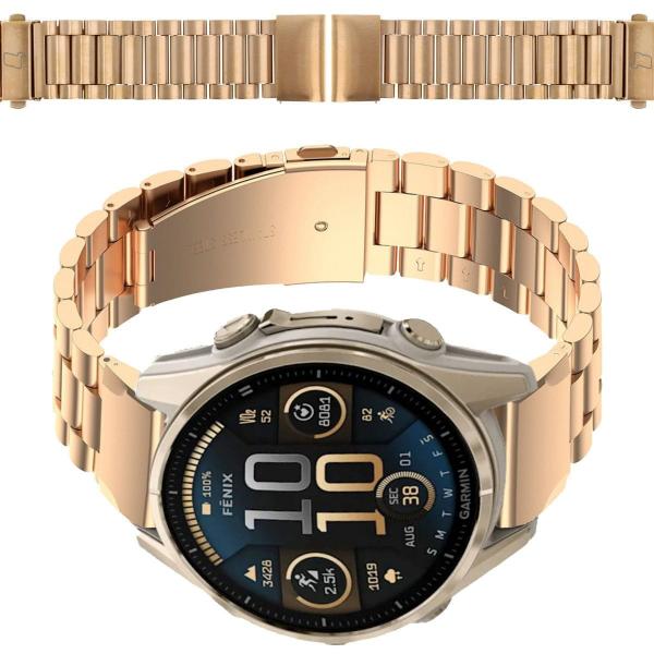 Pasek ze stali nierdzewnej do smartwatcha, Bizon Strap Watch Aura, QuickFit 20 mm, różowozłoty
