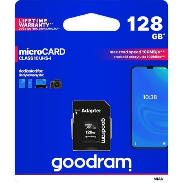 Karta pamięci 128GB microSDXC, Goodram M1AA UHS-I U1 C10 100MB/s + adapter