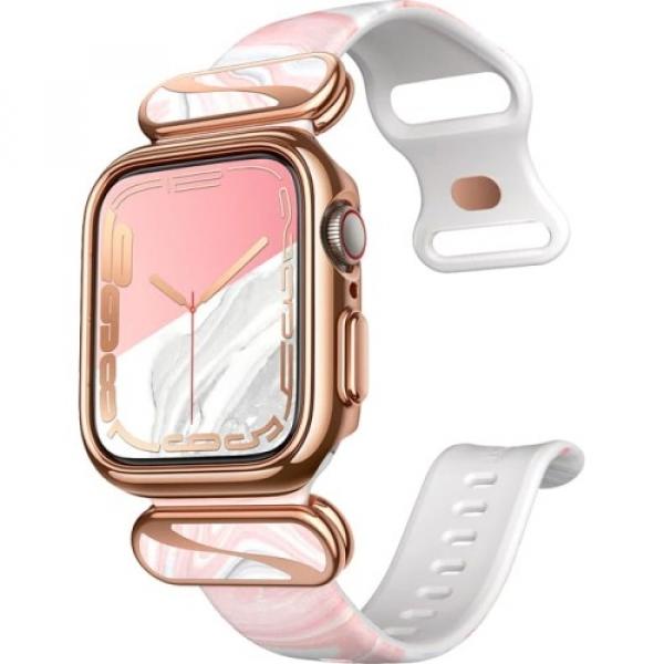 OUTLET: Etui z paskiem Supcase Cosmo Apple Watch 41/40 mm, marmurowe różowe