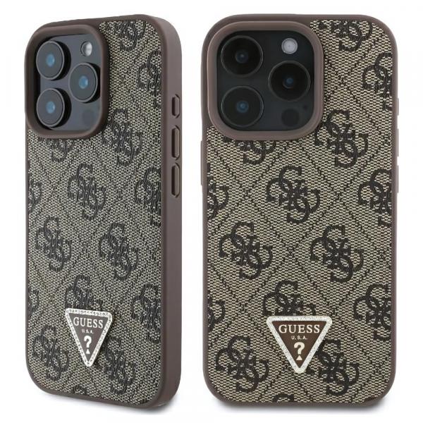 OUTLET: Etui Guess Hardcase Leather 4G Triangle Strass do iPhone 16 Pro, brązowe