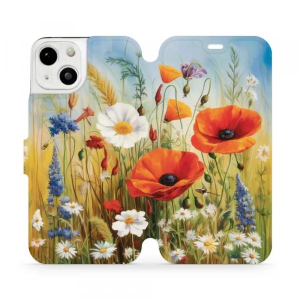 Etui z klapką do iPhone 13, Mobiwear Book, łąkowe kwiaty