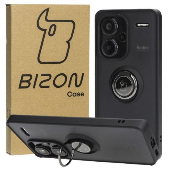 Etui z uchwytem na palec Bizon Case Hybrid Ring do Xiaomi Redmi Note 13 Pro+ 5G, przydymione z czarną ramką