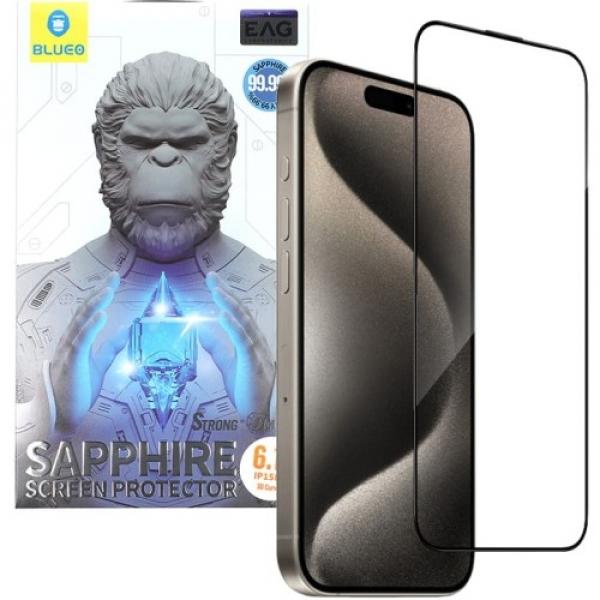 Szkło szafirowe + Aplikator Blueo Sapphire Screen Protection do iPhone 15 Pro, czarna ramka