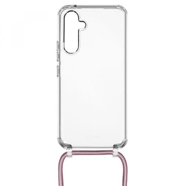 Etui FIXED Pure Neck do Galaxy A54 5G, przezroczyste ze smyczą różową