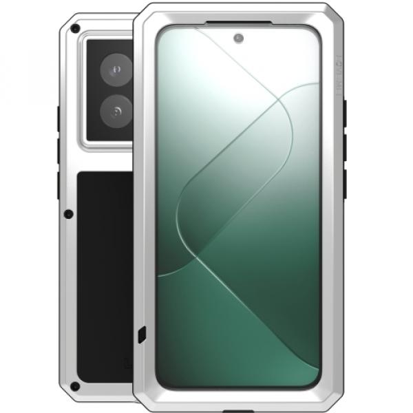Etui pancerne + szkło LOVE MEI Powerful do Xiaomi 14, srebrne