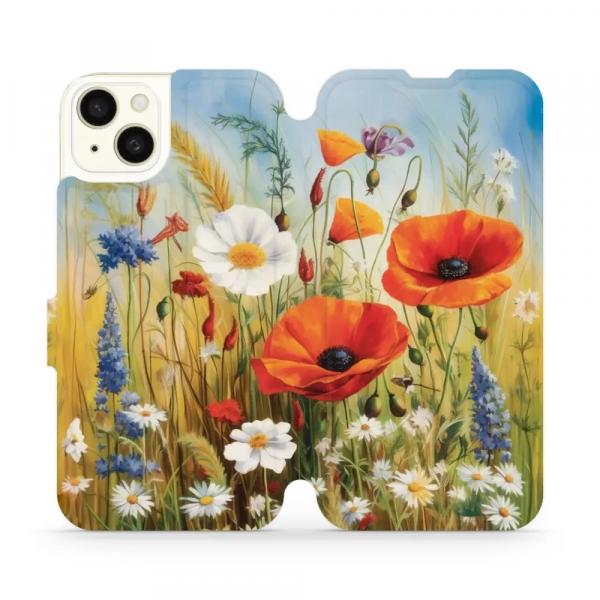 Etui z klapką do iPhone 15 Plus, Mobiwear Book, łąkowe kwiaty